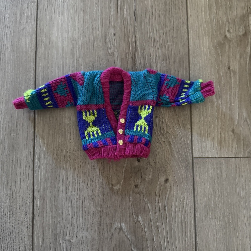 Vintage Barbie Ken Doll Clothing Long Sleeve‎ Bright Cardigan Sweater
